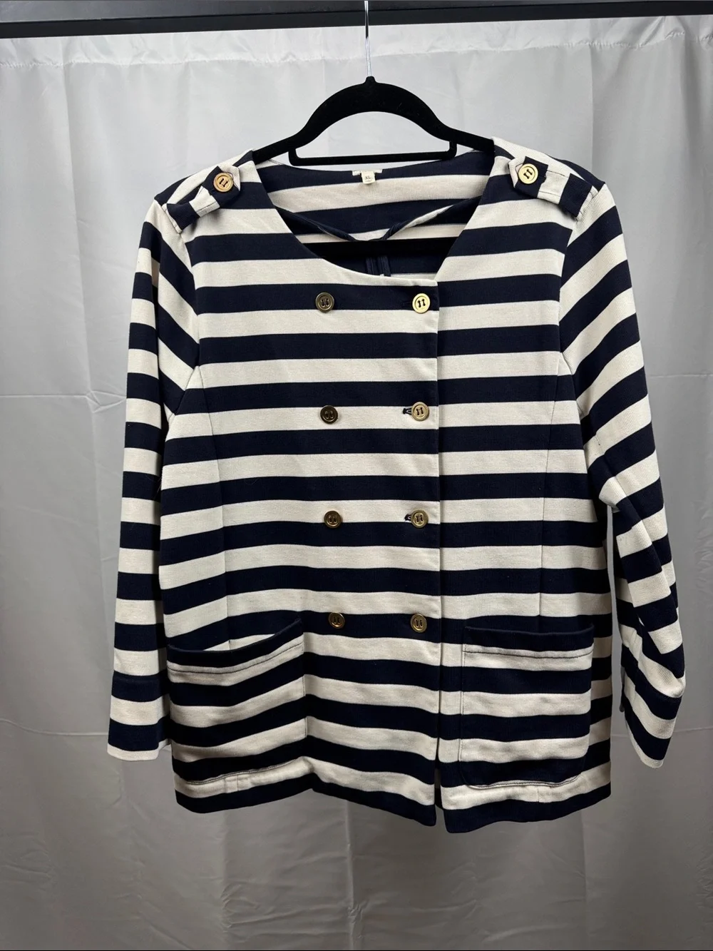 J.Crew Navy White Stripe Gold Button Cardigan Sweater XL